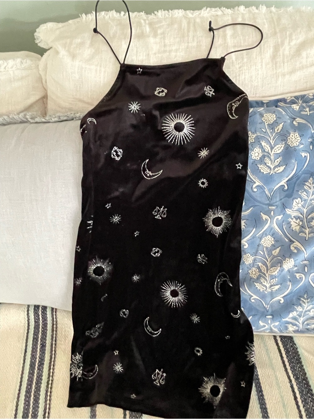 Black Celestial Embroidered Slip Dress - Women's
